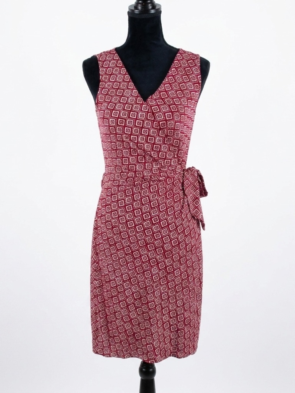 Diane von Furstenberg DVF Bella Faux Wrap Dress Burgundy Geometric Silk Size 6